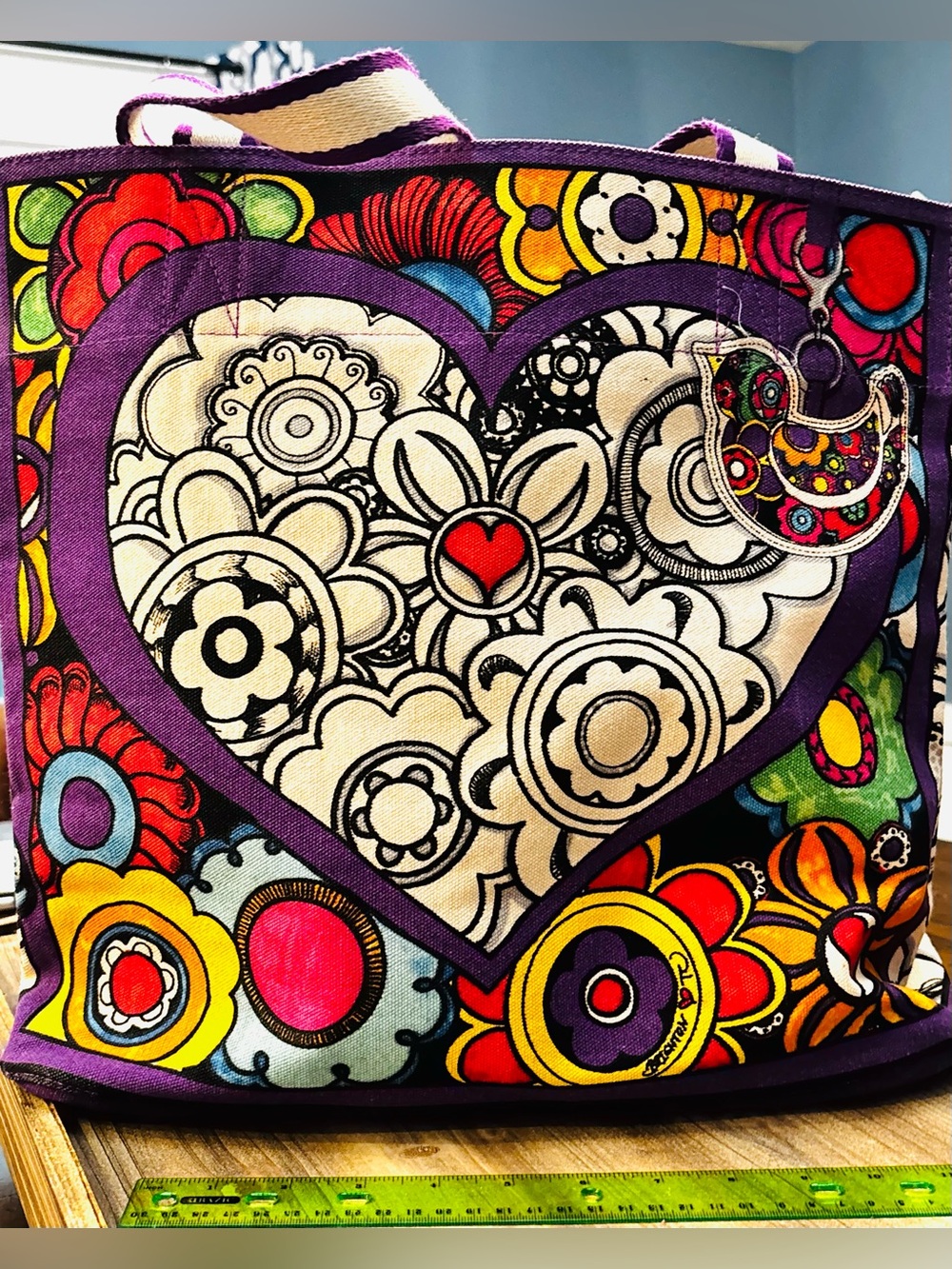 Brighton Canvas Love Groove Tote with Bold 'LOVE' and heart Graphics - Picture 3 of 7